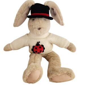 1994 Manhattan Toy Co Rabbit Bunny Sweater Top Hat Lady Bug Plush Stuffed Animal
